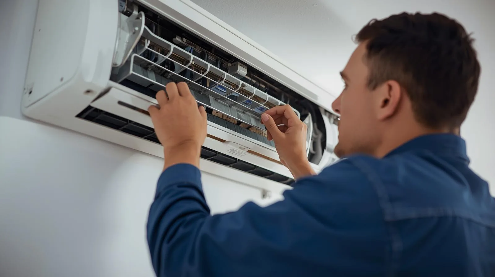 Advanced Air technician working on HVAC equipment inside a Taylor County home